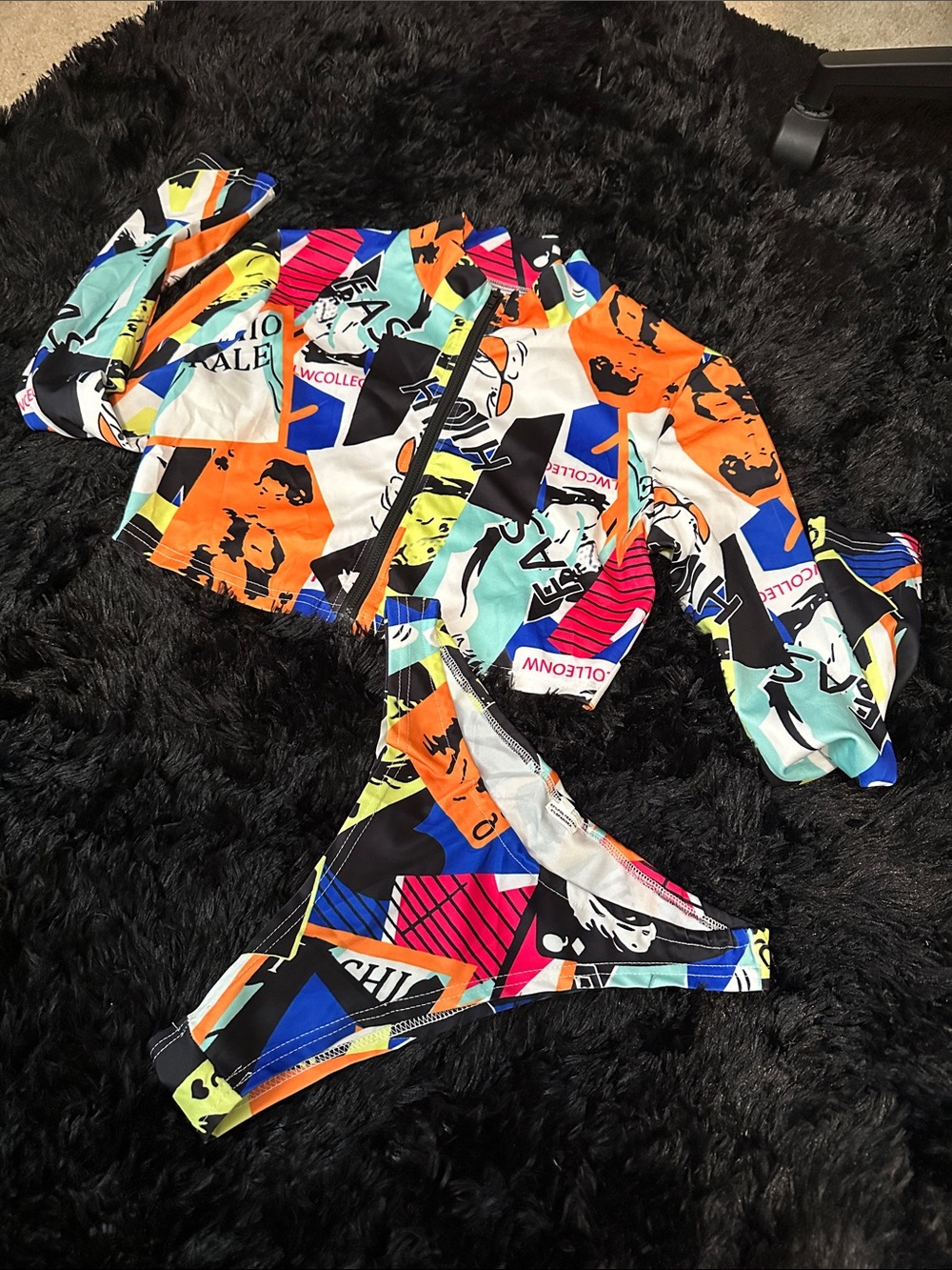 2 Piece sexy zipper Top Geometric like NEW Colorful Abstract Print Swim Set
